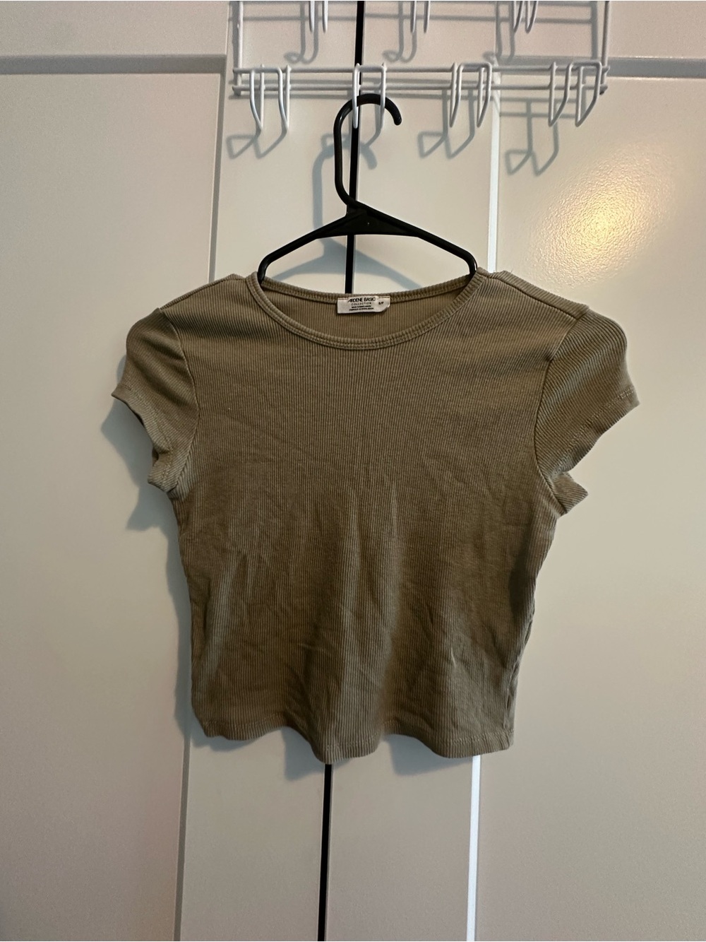 Ardene Olive Ribbed Crewneck Crop Top